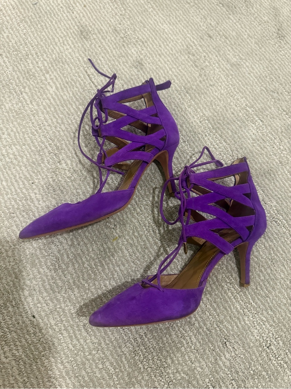 Aquazzura Purple Suede Lace-Up Pointed Heels